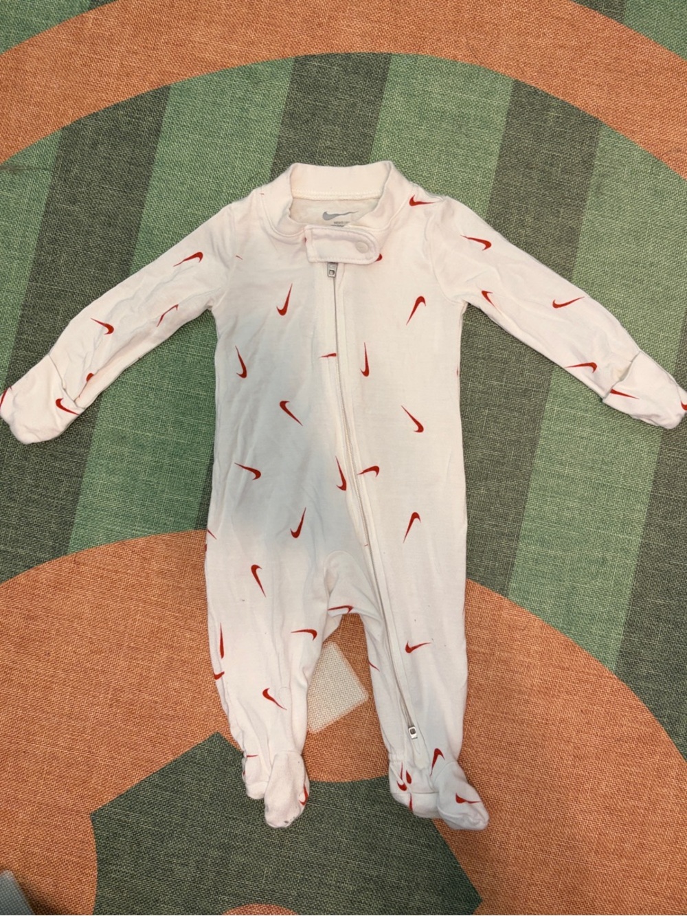 Nike White Footed Baby One-Piece with Red Swoosh Print
